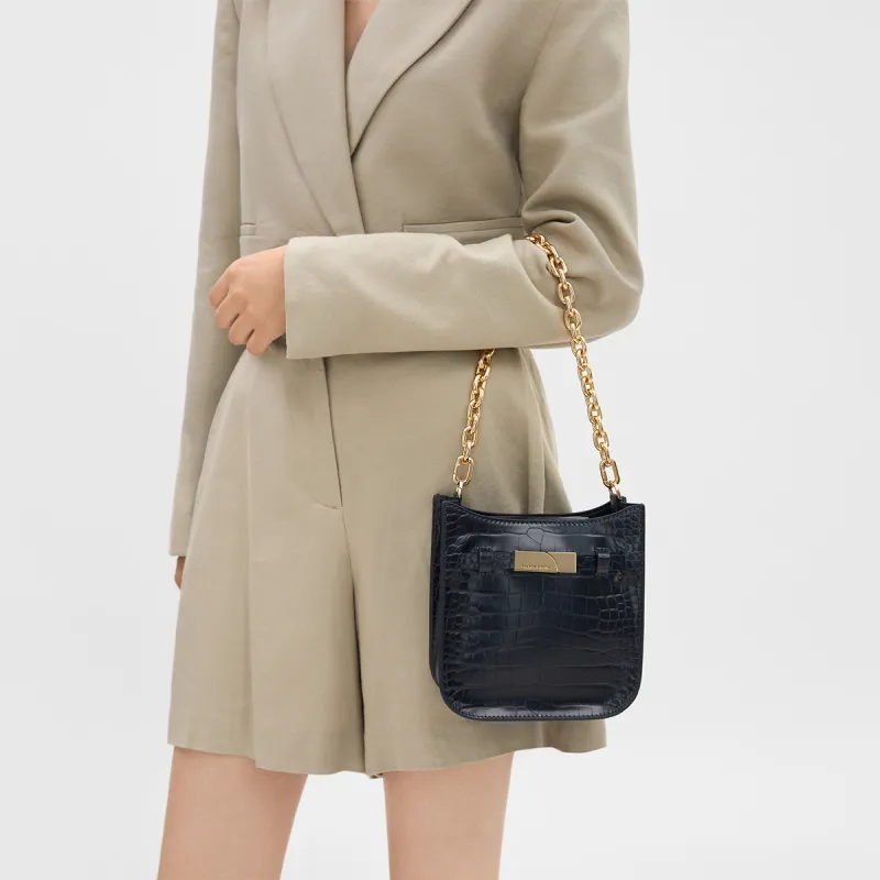 CHARLES&KEITH PU Shoulder Bag Small Size Women's Navy Blue Navy/Milk White Cream-3