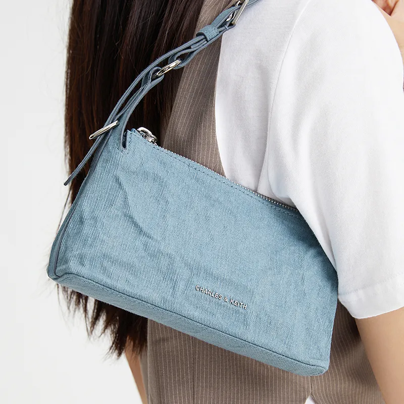 CHARLES&KEITH Fabric Shoulder Bag Trumpets Women's Dark Denim Blue-3