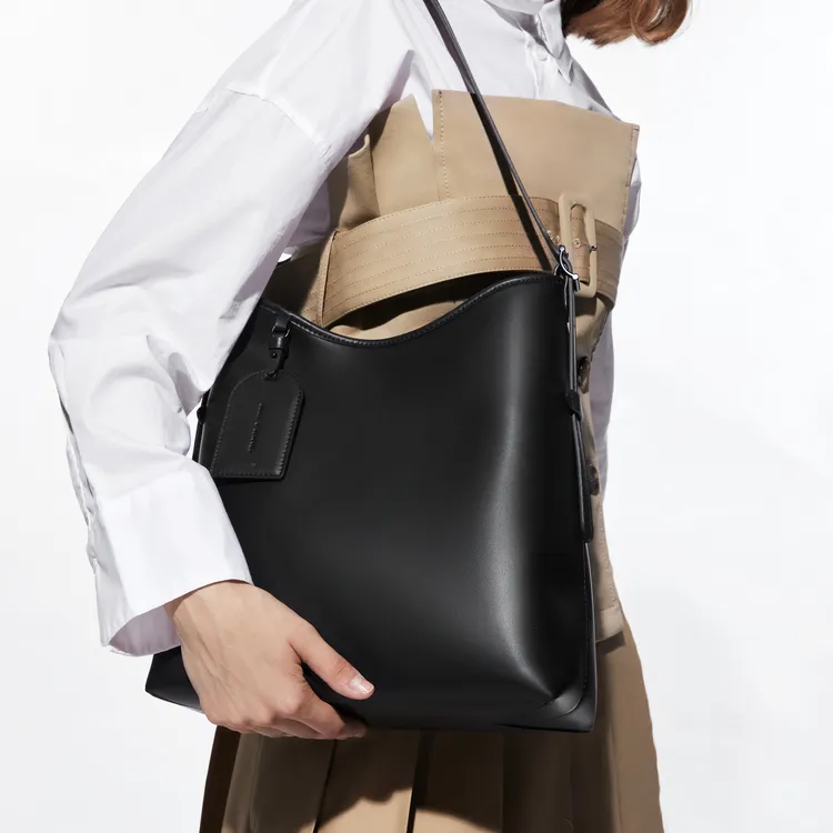 CHARLES&KEITH PU, Textile Tote Bag, Shopping Bag, Shoulder Bag Women's Black/Grey Gray/Olive Green-7