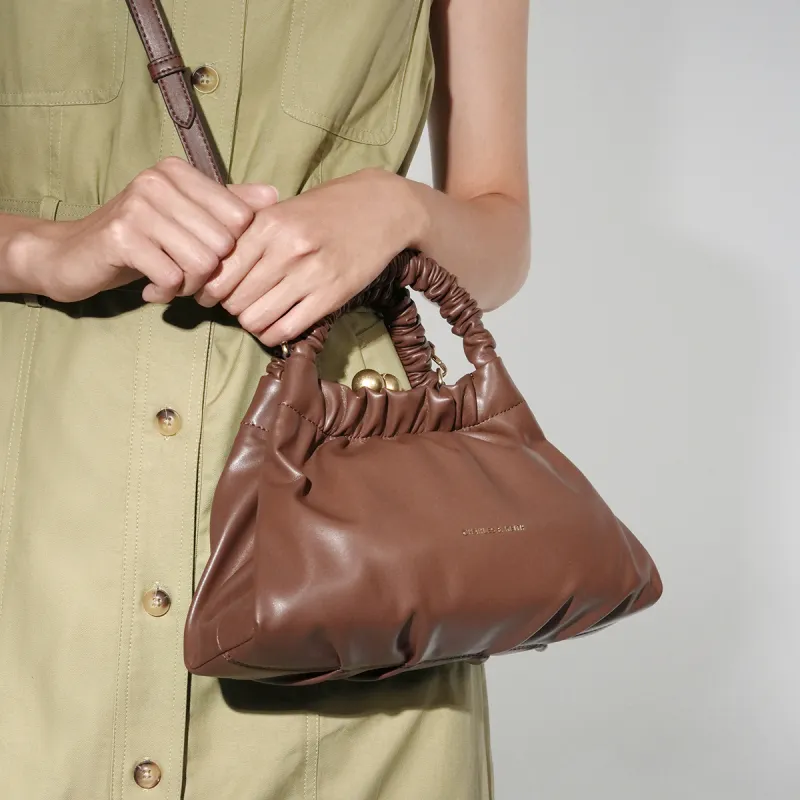 CHARLES&KEITH Polyurethane/Synthetic Leather One Shoulder Handbags Small Size Women's Beige/Chocolate-8