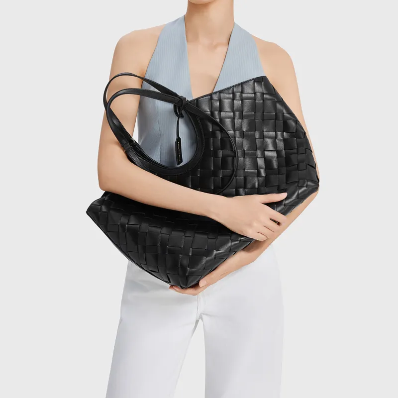 CHARLES&KEITH PU Shoulder Bag Tubas Women's Chocolate/Noir Black/Cream White-9
