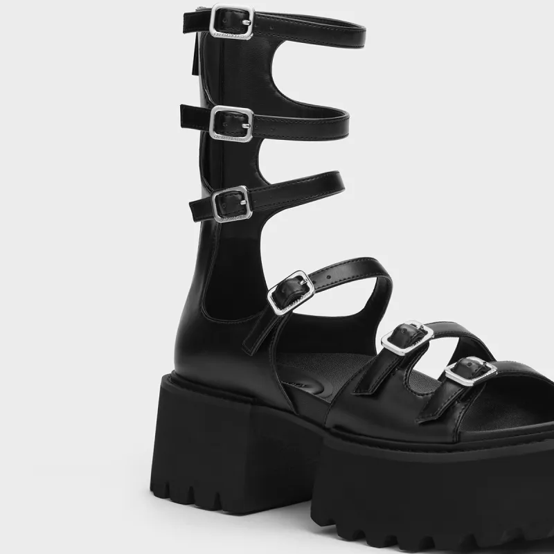 CHARLES&KEITH Small CK Gothic Lolita Style Roman Sandals 5.6cm Women's Black-5