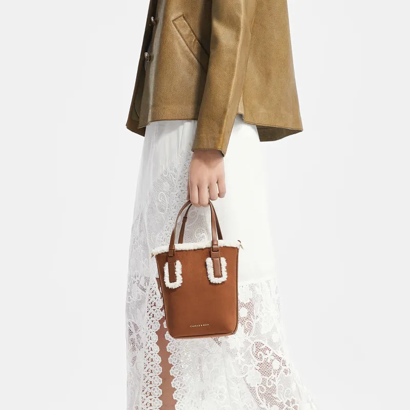 CHARLES&KEITH PU, Textile Mixture Handbag Trumpets Women's Brown-7