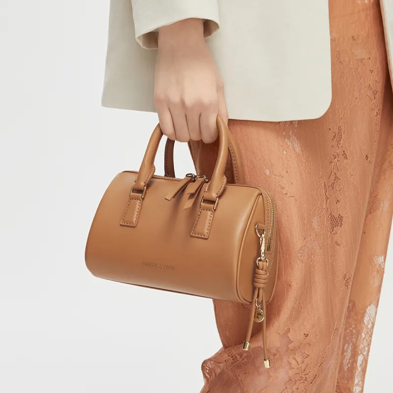 CHARLES&KEITH PU One Shoulder Handbag Trumpets Women's Cream Milk White/Russet Brown Tawny/Light Pink Light Pink-7