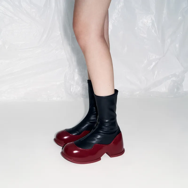 CHARLES&KEITH Small CK Ankle Boots 6cm Women's Black/Red Red-7