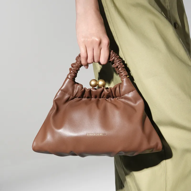 CHARLES&KEITH Polyurethane/Synthetic Leather One Shoulder Handbags Small Size Women's Beige/Chocolate-9