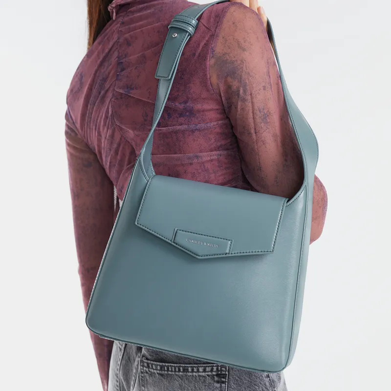 CHARLES&KEITH PU Shoulder Bag Women's Noir Black/Oat/Slate Blue Gray Blue-13