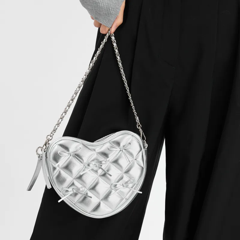 CHARLES&KEITH PU Heart Bag Crossbody Bags Trumpets Women's Silver/Pink-4