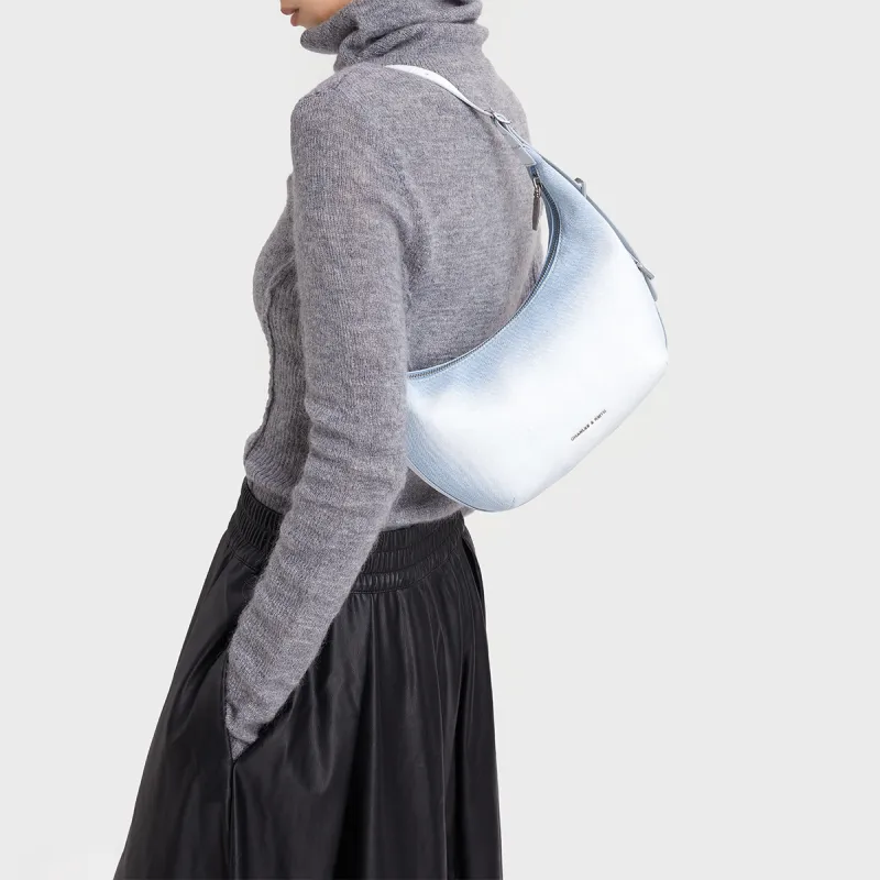 CHARLES&KEITH Fabric With Soft Denim Shoulder Bag Medium Size Women's Light Denim Blue/Silver Denim Blue-3
