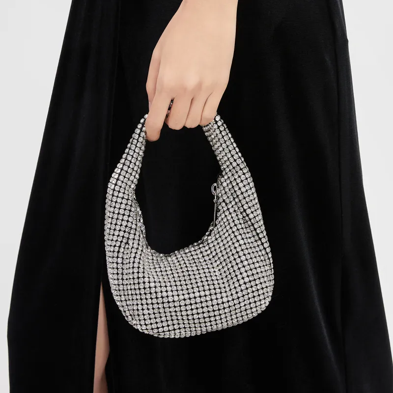 CHARLES&KEITH Artificial Crystal Handbag Small Size Women's Silver-3