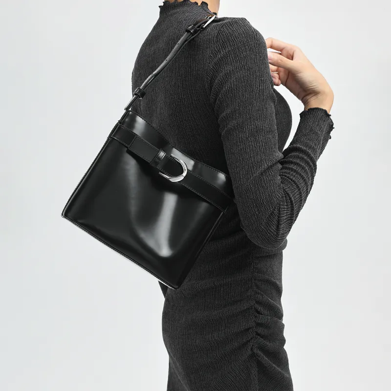 CHARLES&KEITH Cow Leather One Shoulder Handbag Trumpets Women's Noir Black/Brown-3