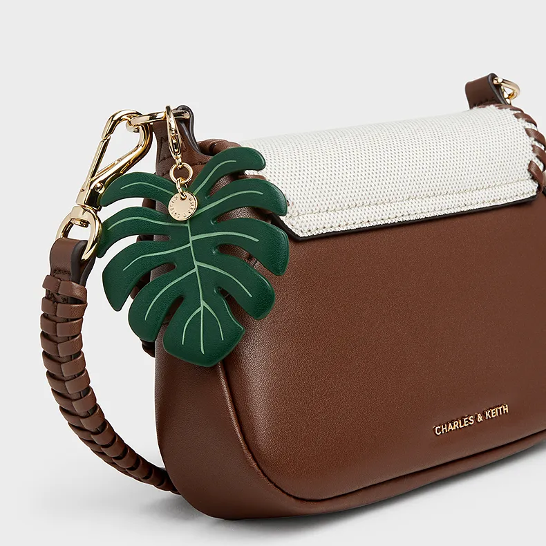 CHARLES&KEITH Canvas With Fabric Crossbody Bag, Underarm Shoulder Bag Trumpets Women's Taupe Canvas & Beige-4