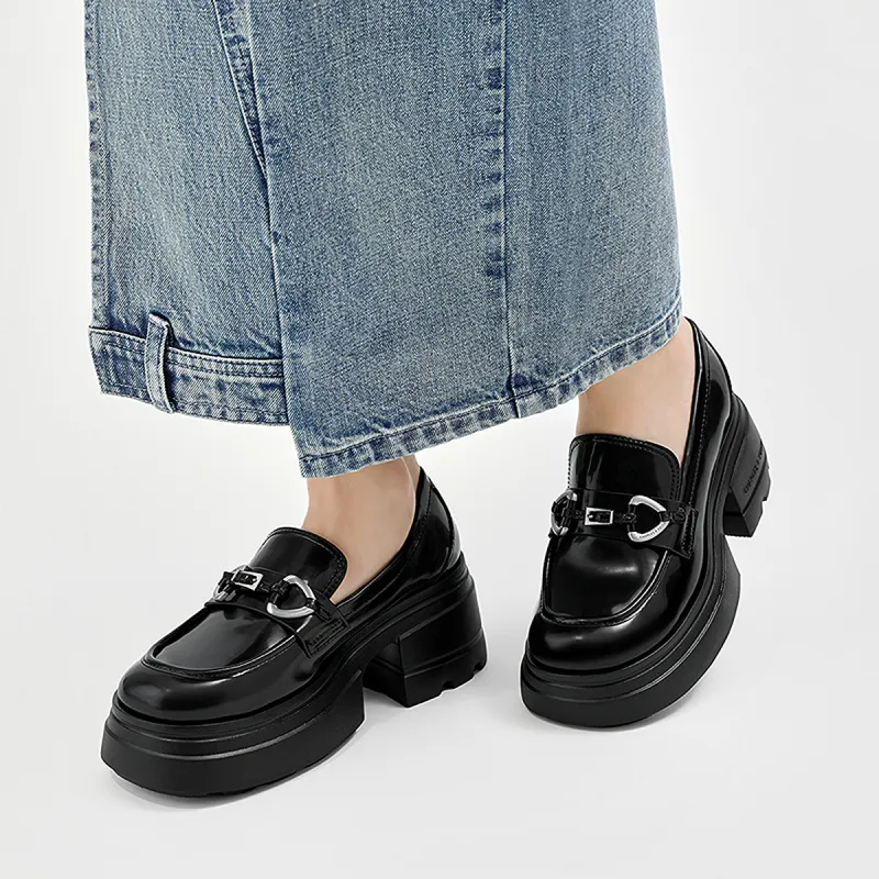 CHARLES&KEITH Small CK Gothic Lolita Style Loafers 7cm Women's Black Box Black/Bronze-3