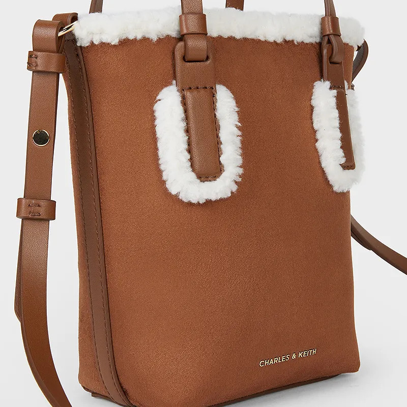 CHARLES&KEITH PU, Textile Mixture Handbag Trumpets Women's Brown-3