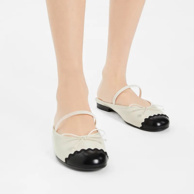 CHARLES&KEITH Composite Sole Slip Resistant Closed Toe Slippers 1.2cm Women's Cream Milk White/Black-3