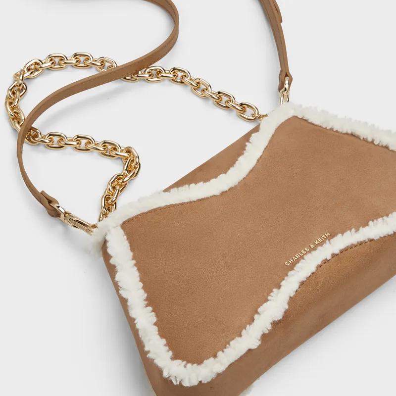 CHARLES&KEITH PU, Textile Mixture Crossbody Bag, Shoulder Bag Medium Size Women's Multi Composite Color-4