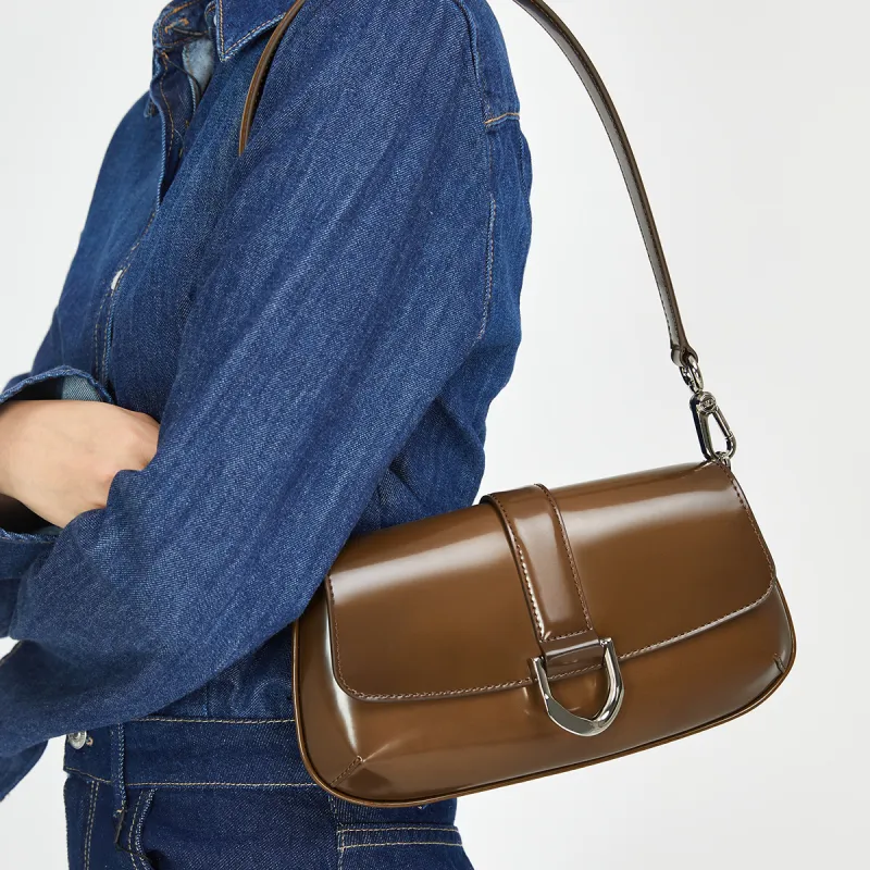 CHARLES&KEITH Cow Leather Crossbody Bag, Shoulder Bag Trumpets Women's Noir Black/Brown-10