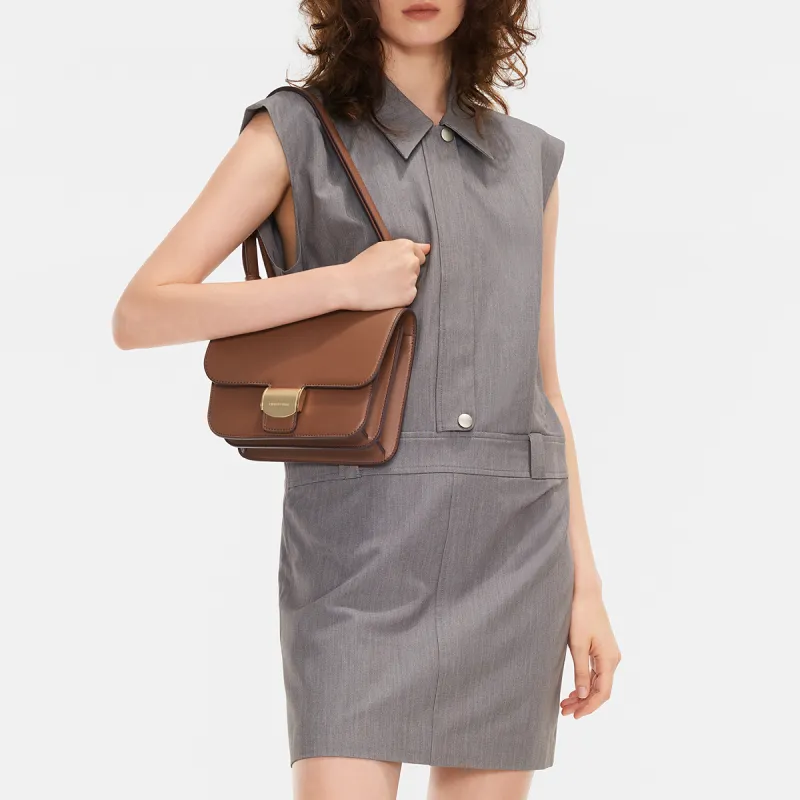 CHARLES&KEITH Polyurethane Synthetic Leather Crossbody Bags Medium Size Women's Beige/Chocolate-11
