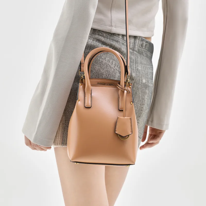 CHARLES&KEITH PU Shoulder Bag Trumpets Women's Black/Toffee Medium Umber/Pewter Tin Gray-8