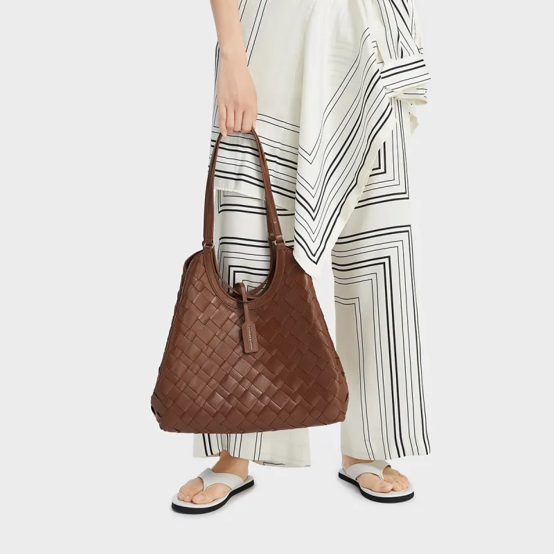 CHARLES&KEITH PU Shoulder Bag Tubas Women's Chocolate/Noir Black/Cream White-4