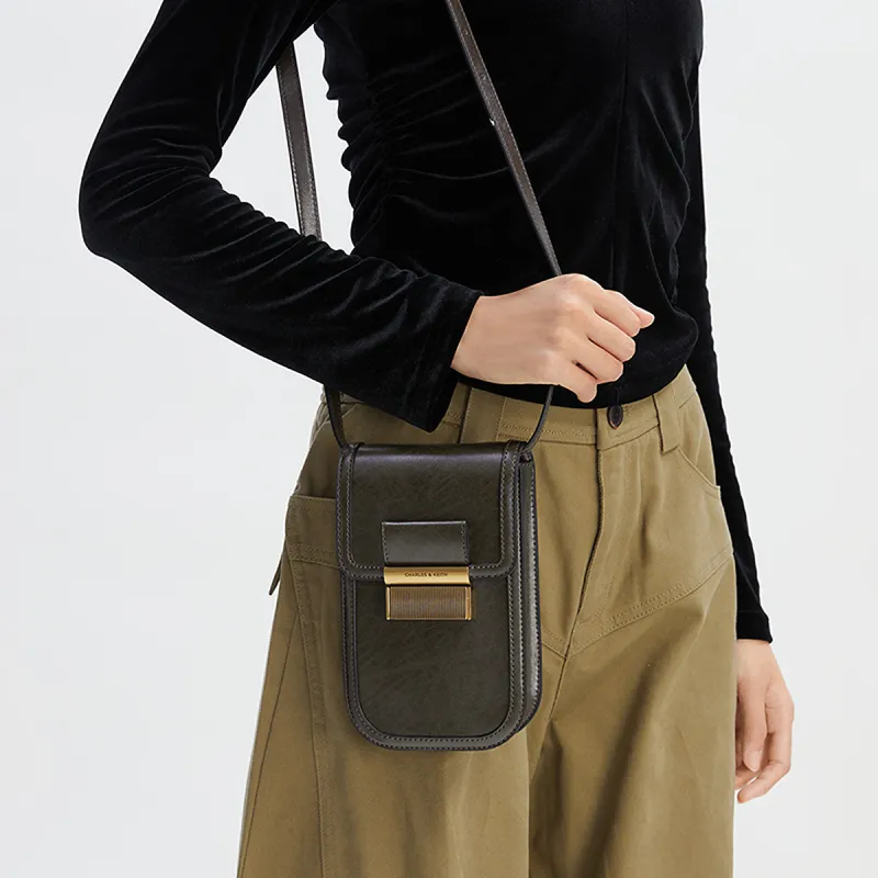 CHARLES&KEITH Fabric Crossbody Handbags Regular Women's Dark Moss/Toffee-3