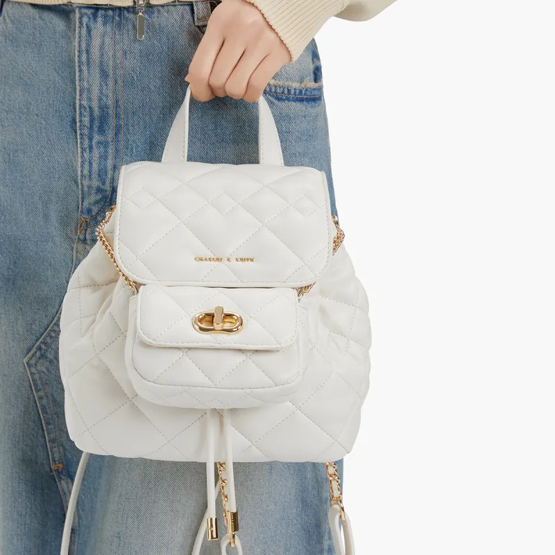 CHARLES&KEITH PU Multipurpose Backpack Trumpets Women's Pink/Noir Black/Crème Milk White-15