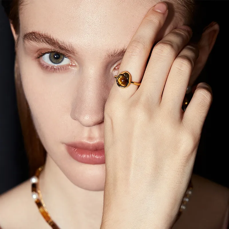 ZEGL Tiger's Eye Stone Rings Women's-2