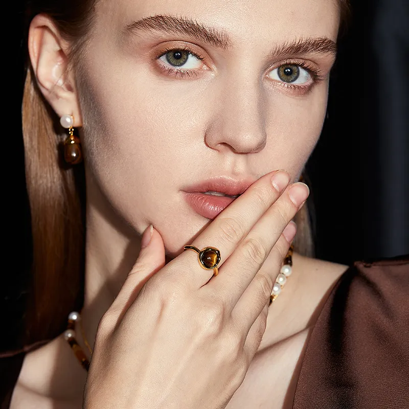 ZEGL Tiger's Eye Stone Rings Women's-1