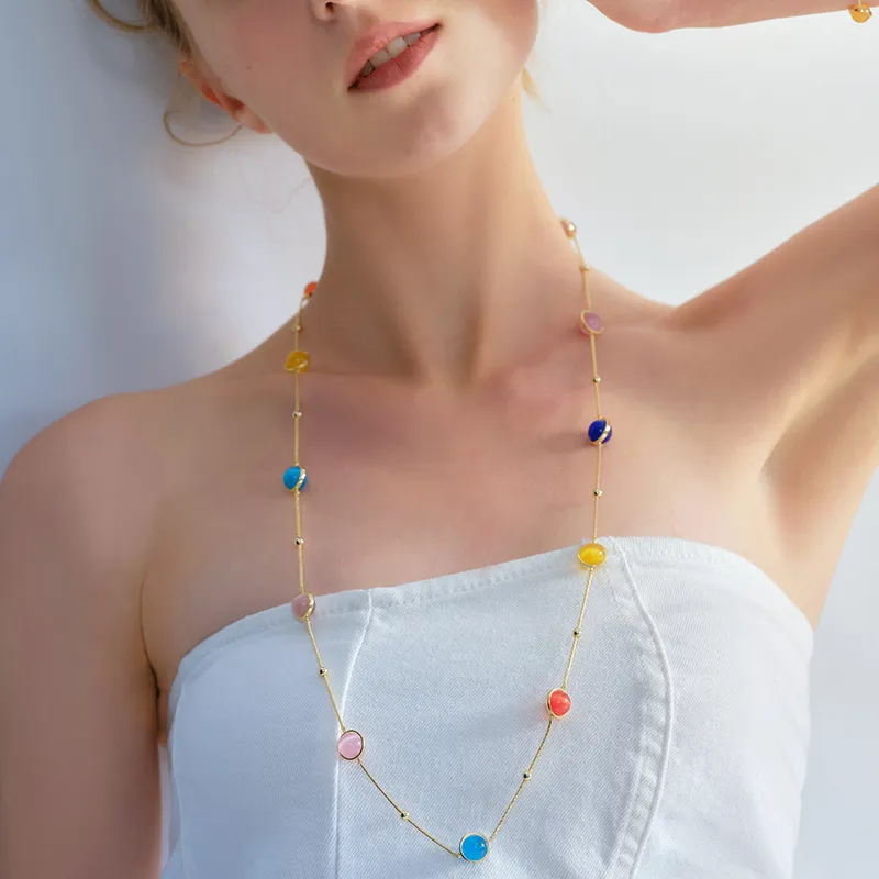 ZEGL Glass Cat Eye Necklaces Women's-6