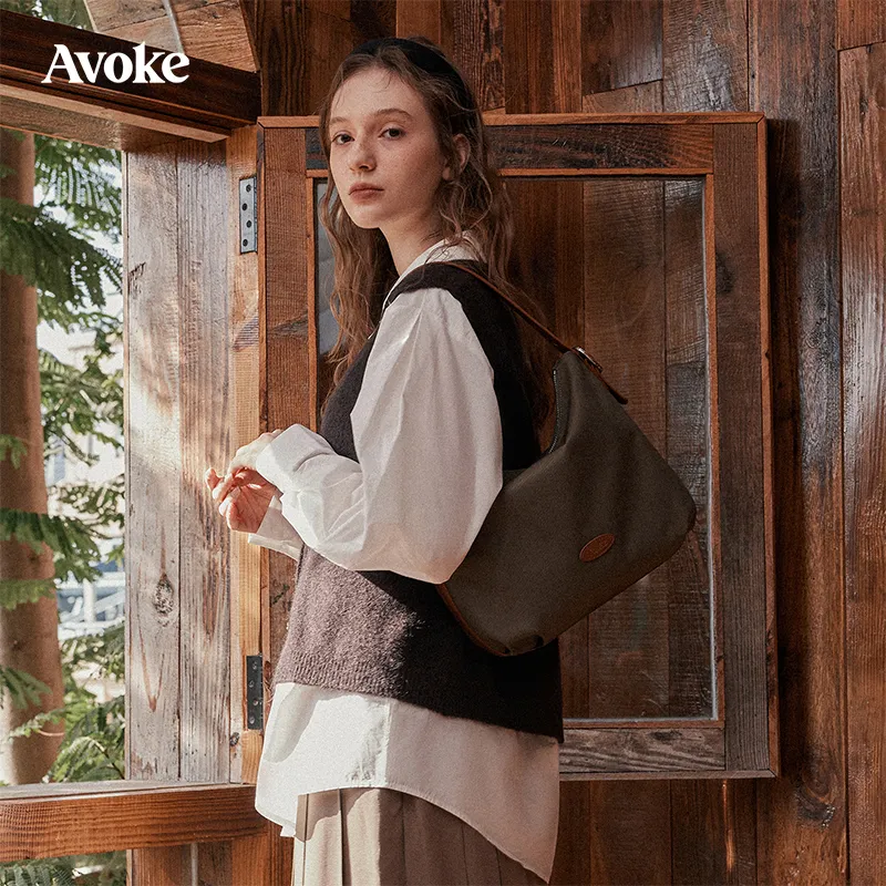 AVOKE Nylon With Cow Leather Tote Shoulder Bag, Crossbody Bag Unisex Multicolor-10