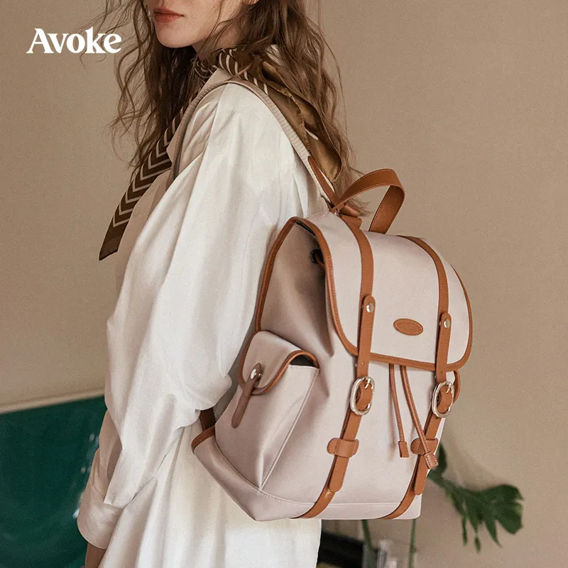 AVOKE Composite Water Resistant Pine Bottom Nylon With Full Grain Cow Leather Backpack Backpack Unisex Multicolor-2