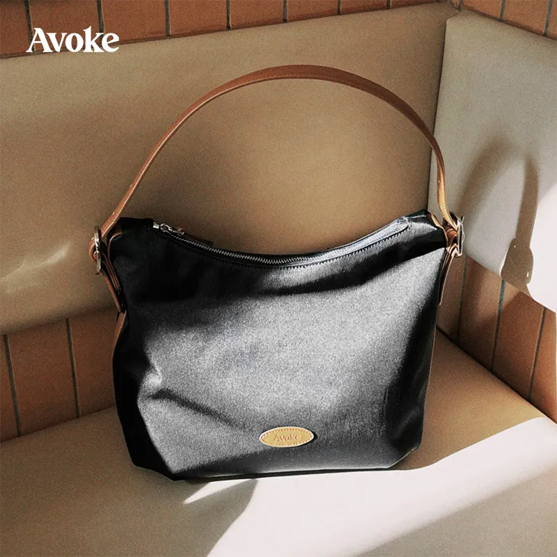 AVOKE Nylon With Cow Leather Tote Shoulder Bag, Crossbody Bag Unisex Multicolor-16