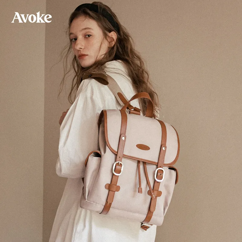 AVOKE Composite Water Resistant Pine Bottom Nylon With Full Grain Cow Leather Backpack Backpack Unisex Multicolor-1