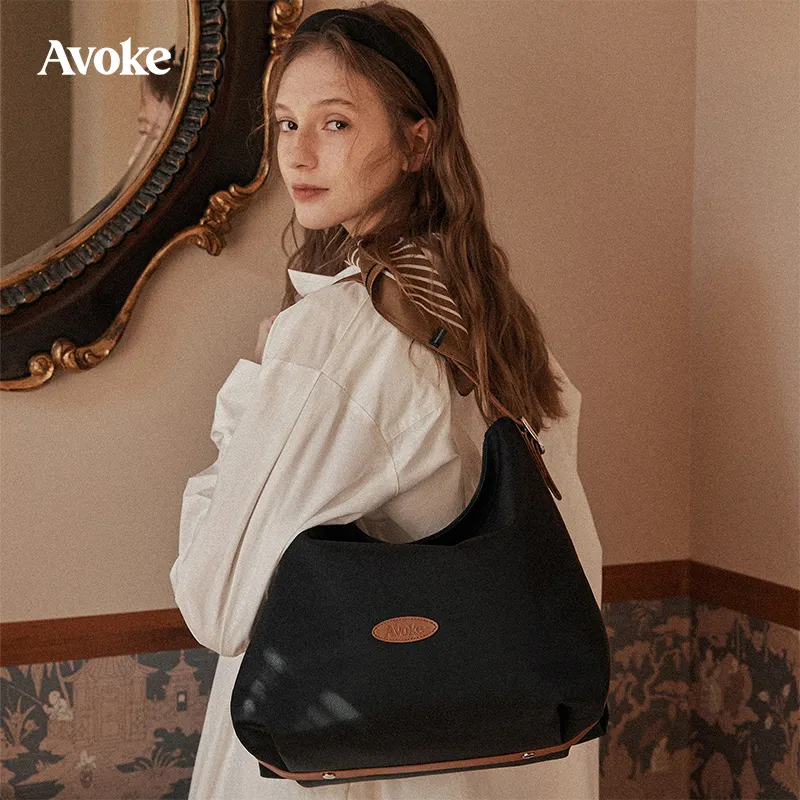 AVOKE Nylon With Cow Leather Tote Shoulder Bag, Crossbody Bag Unisex Multicolor-18