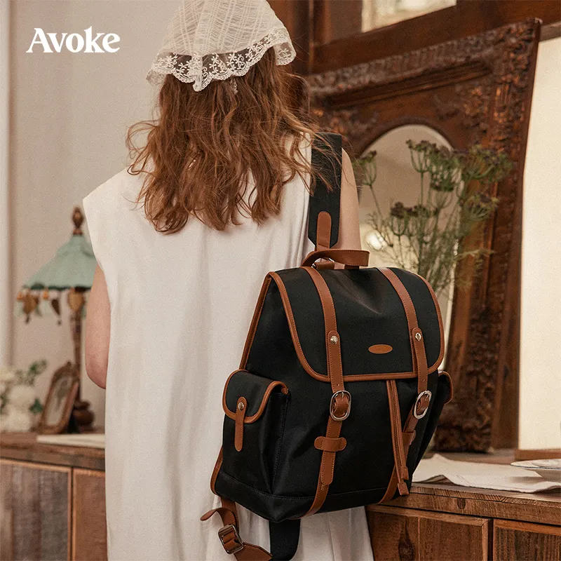 AVOKE Composite Water Resistant Pine Bottom Nylon With Full Grain Cow Leather Backpack Backpack Unisex Multicolor-13