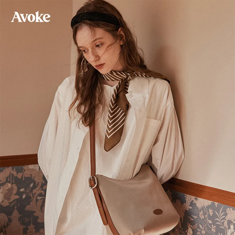 AVOKE Nylon With Cow Leather Tote Shoulder Bag, Crossbody Bag Unisex Multicolor-3