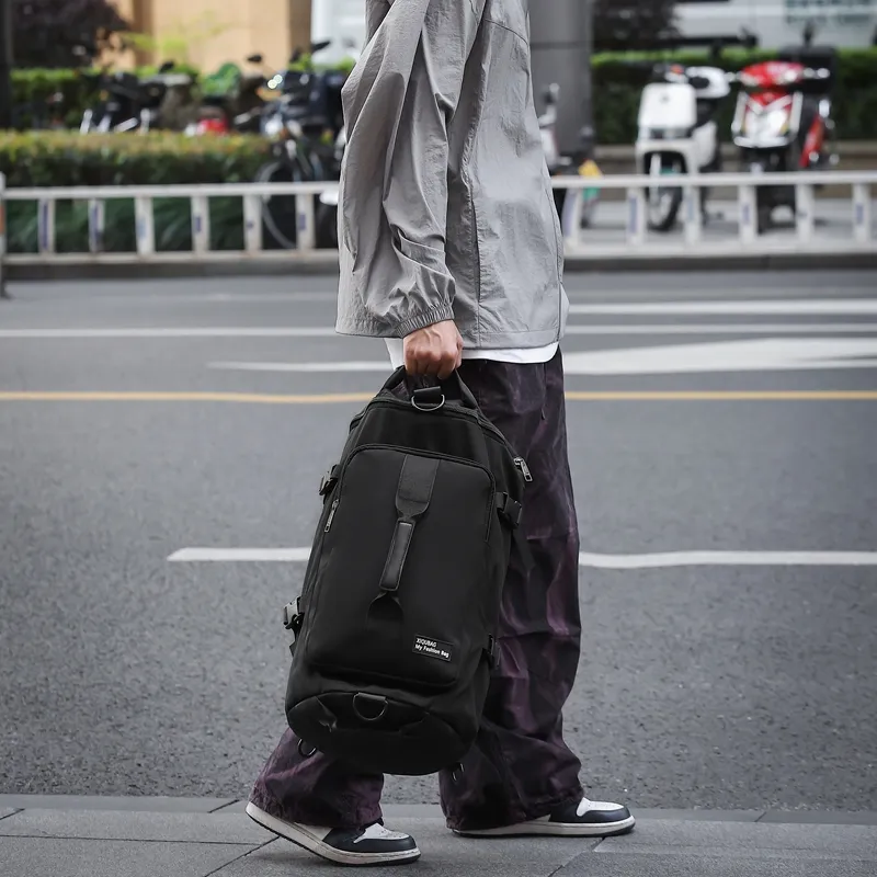 HACIN Nylon Backpack Regular Unisex White/Black-3