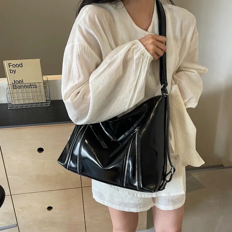 HACIN PU Crossbody Double Shoulder Bag Women's White/Silver/Black-8