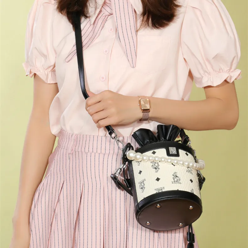 HACIN PU Crossbody One Shoulder Handbag Regular Women's Ecru/Pink-2