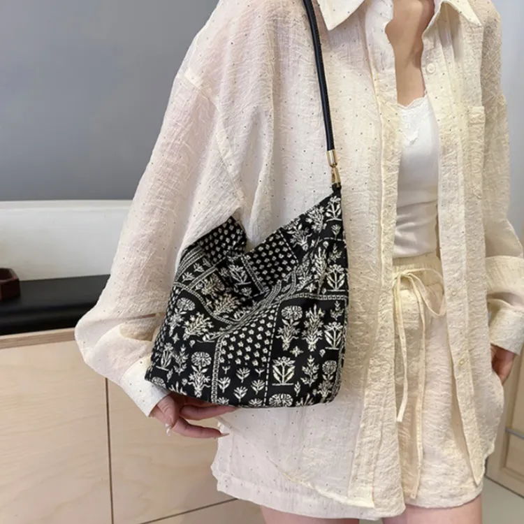 HACIN Nylon Fabric Portable Crossbody Bag Shoulder Bag Women's White/Black-5