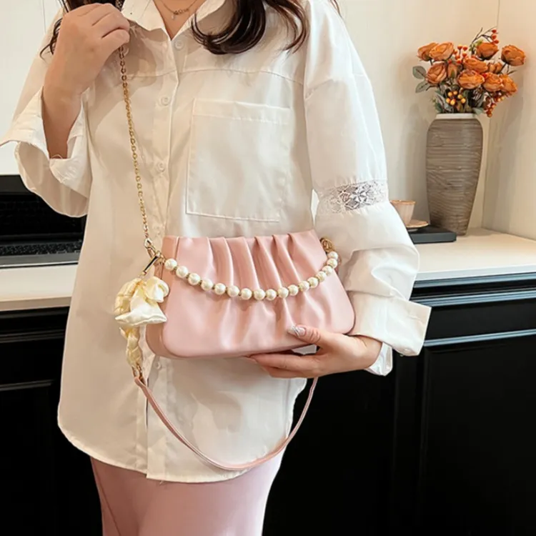 HACIN PU Shoulder Bag Women's White/Ecru/Black/Green/Pink-14