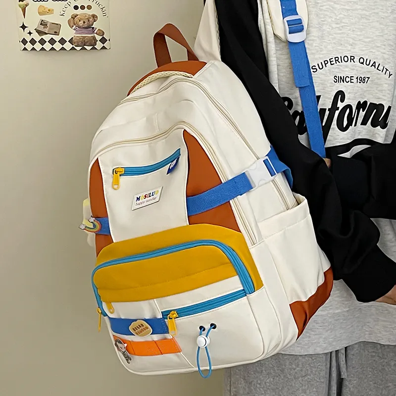 HACIN Nylon Backpack Regular Women's Black/Yellow/Blue/Pink-3