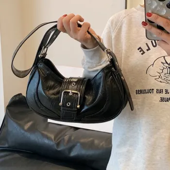 HACIN PU Shoulder Bag Regular Women's Black/Silver