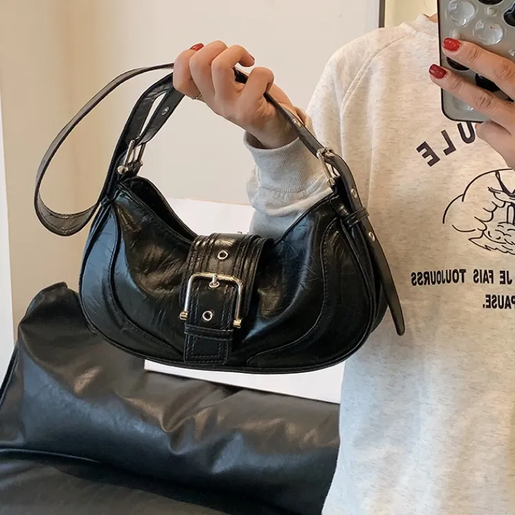 HACIN PU Shoulder Bag Regular Women's Black/Silver-0