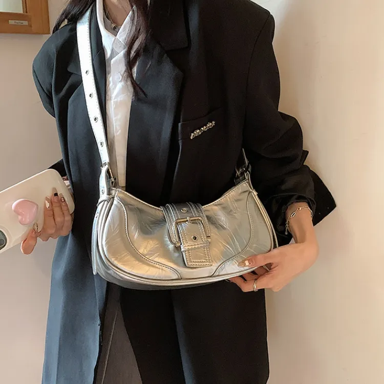 HACIN PU Shoulder Bag Regular Women's Black/Silver-2