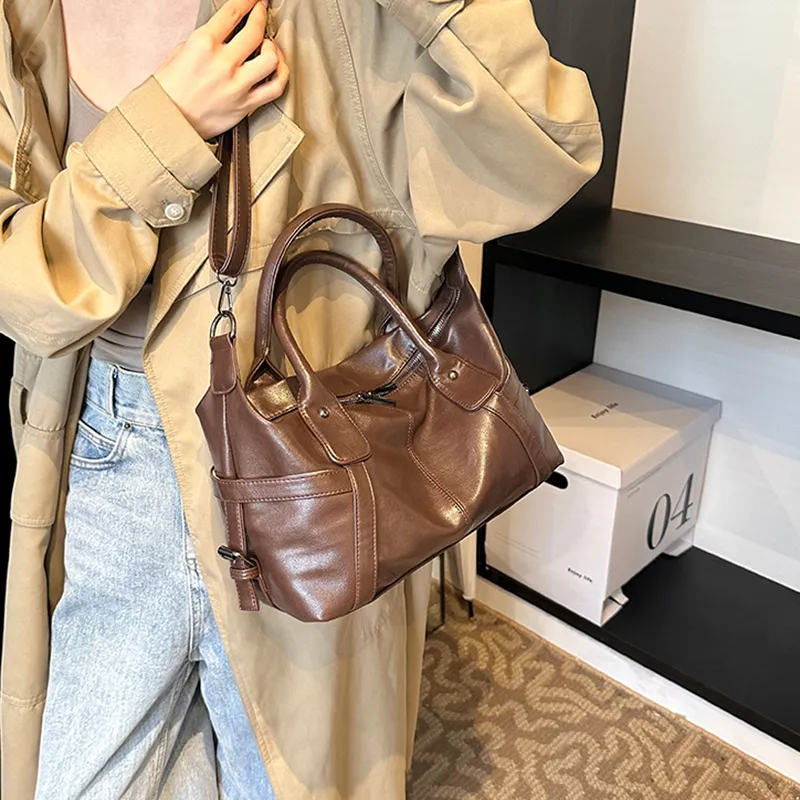 HACIN PU One Shoulder Handbag Regular Women's Black/White/Coffee/Brown-3