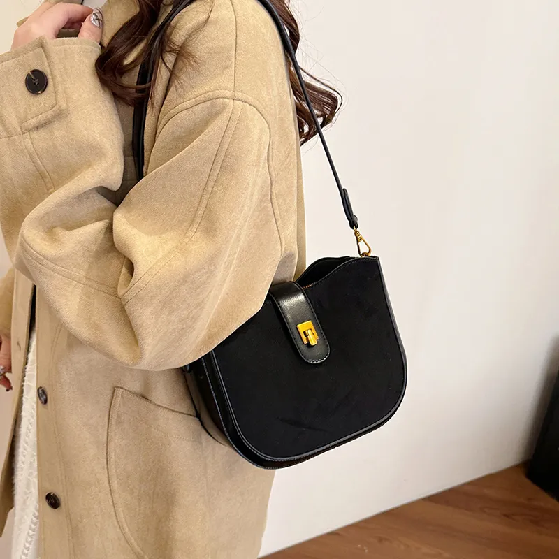 HACIN Suede Crossbody Bag Women's Ebony/Charcoal Black Burgundy/Coffee/Brown-2