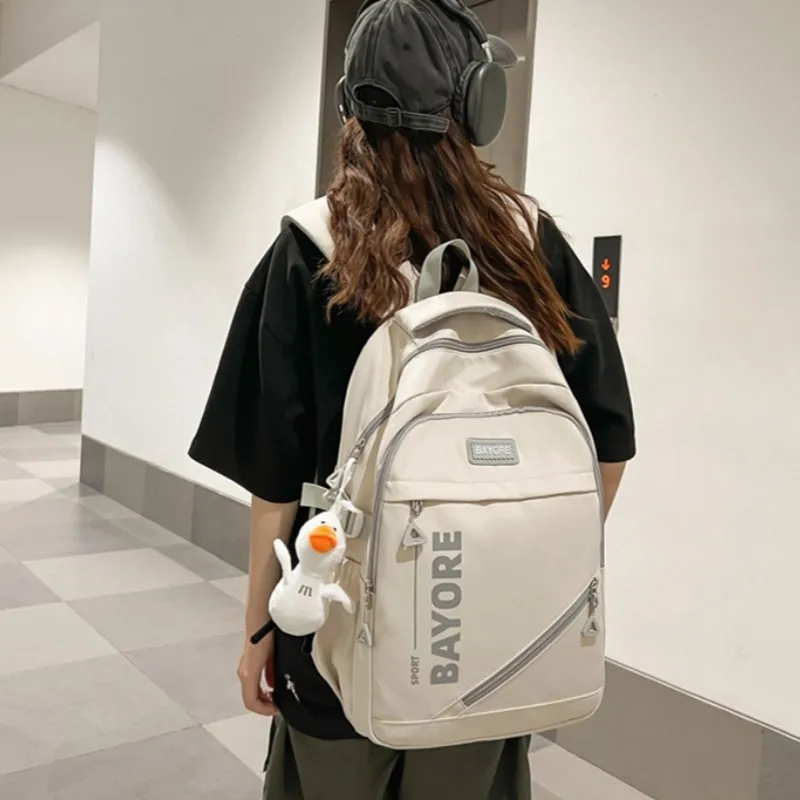 HACIN Nylon Backpack Unisex White/Black/Blue/Pink-2