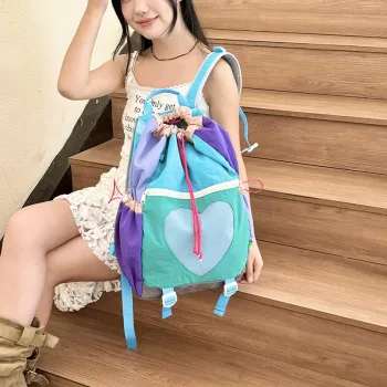 HACIN Nylon Backpack Regular Women's Purple/Green/Pink