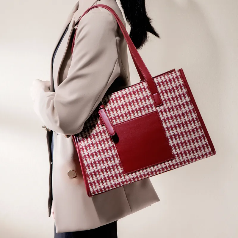 HACIN PU Tote Bag Shopping Bag Crossbody One Shoulder Handbags Women's Red-3